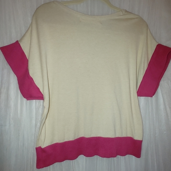 Zaraknit Pink and Cream Short Sleeve Sweater Size M - Picture 2 of 4